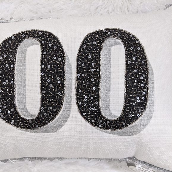 Salem's Haunting Boo White and Black Sequin Halloween Lumbar Pillow - Picture 3 of 7